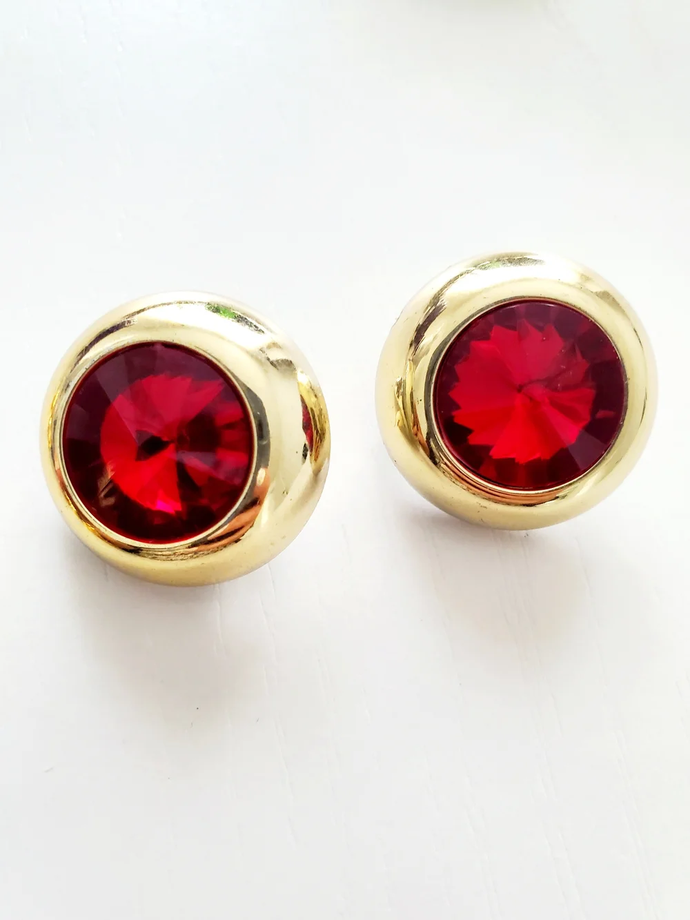 Gold-Tone Blue Enamel & Red Crystal Clip-On Earring Set - Picture 5 of 5